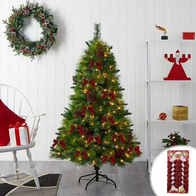 Boovnll Christmas Bows, Christmas Day Hotel Party Decoration Bow Bright Bow Christmas Tree Decoration Holiday Decoration Props Gold Powder Mini Bow, Christmas Tree Bows, Christmas Decorations