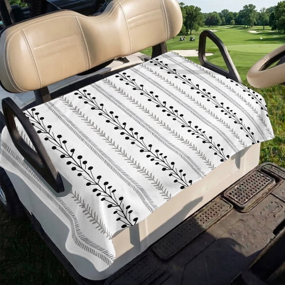 Eclectic Stripes Golf Cart Seat Covers, Rustic Black Dashed Lines Shabby Chic Gray Leaf Soft Breathable Club Car Golf Cart Cover Towel Blanket for 2 Seater Accessories 51x31in