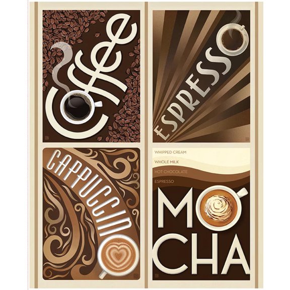 Coffee Time Coffee Cotton Panel Fabric