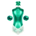 thumbnail image 6 of Raenseen Women Cheerleading Latin Dance Leotard Bodysuit Outfit Shiny Metallic Latin Jazz Ballroom Green M, 6 of 9
