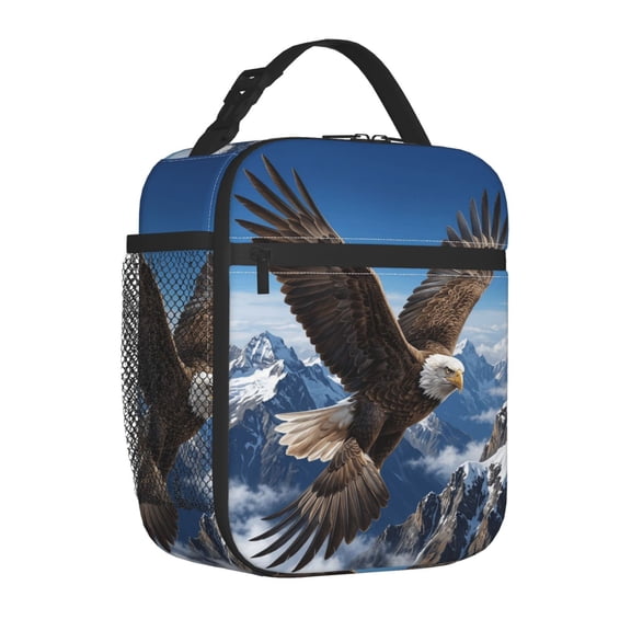 Eagle Lunch Bag Powerful Predator Print Handheld Portable Reusable Cooler Tote Front Pocket Work Office Commute Daily Food Container