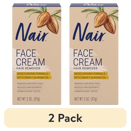 (2 pack) Nair Hair Remover Face Cream, Moisturizing Formula Hair Removal with Sweet Almond Oil, 2 oz