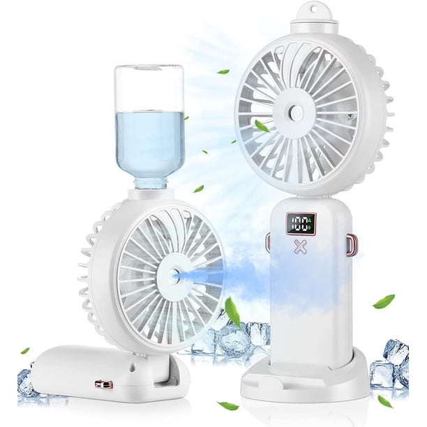 Ventilador de mano con niebla de agua: ventiladores portátiles recargables de 5 velocidades, ventilador con batería de 2500 mAh, ventilador