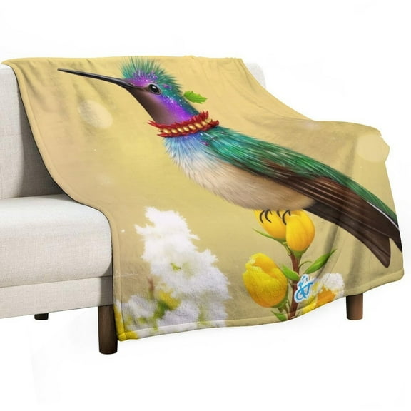 Colorful Hummingbird on Flowers Throw Blanket Warm Microfiber Flannel Bedroom Decor Blankets For Beds