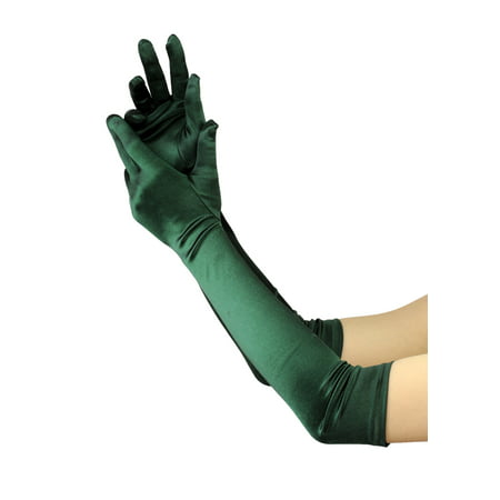 NYFASHION101 Women's Fashionable Classy Elbow Length Satin Gloves 12BL, Hunter Green