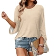 thumbnail image 6 of Qwertyu Womens Top 3/4 Sleeve T-shirts for Women Casual Crew Neck Three Quarter Length Sleeve Solid Fashion Loose Pullover Beige XL, 6 of 7
