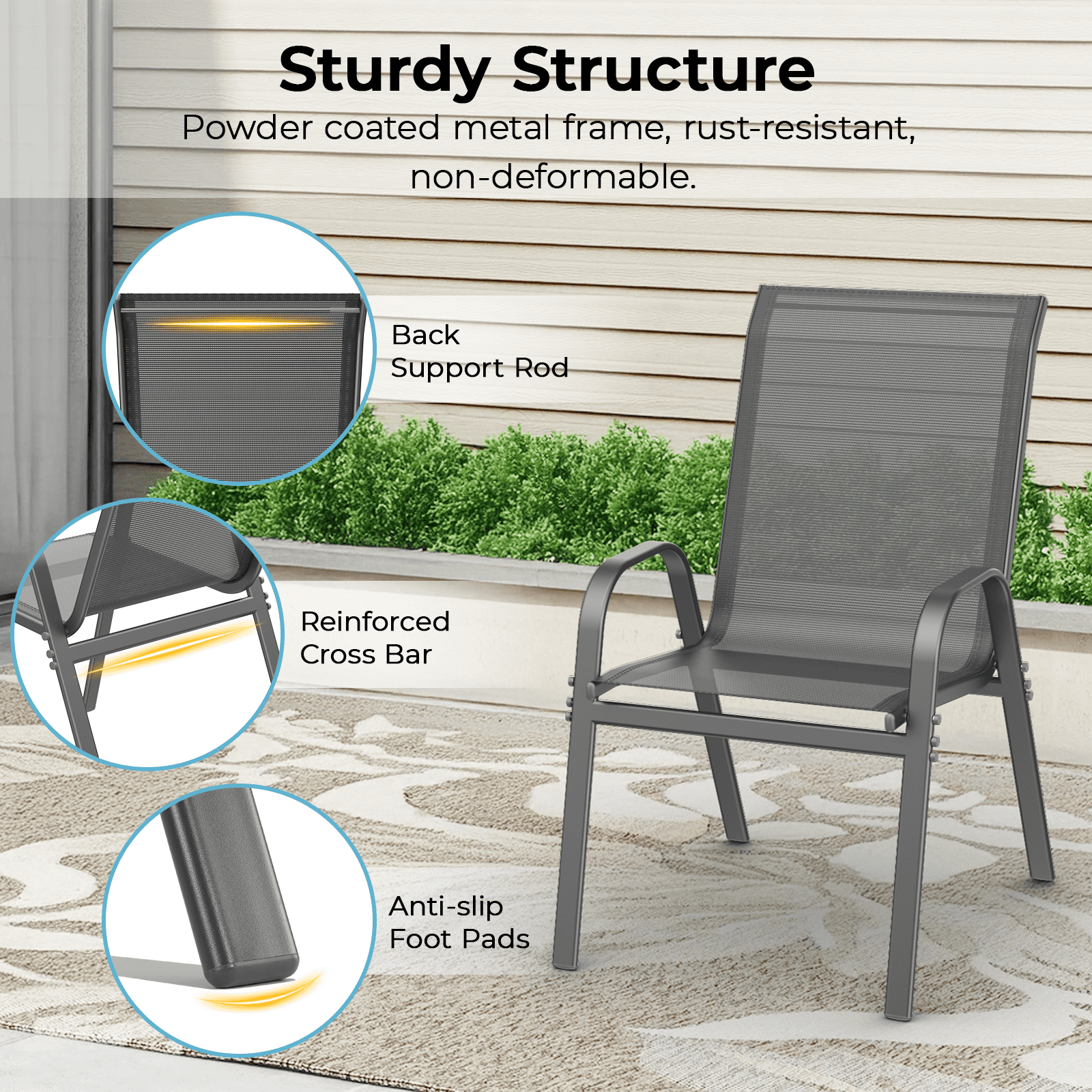 Vitarpatio Outdoor Patio Dining Chairs Set of 4, Stackable Patio Chairs Metal Outdoor Chairs High Back Textilene Armchairs