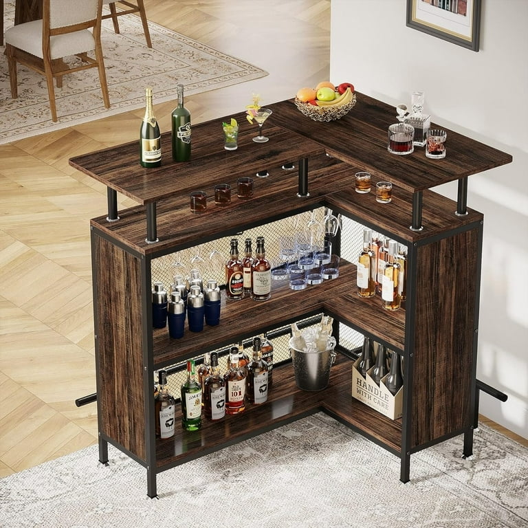 BARテーブルセット Tribesigns L-Shaped Home Bar Table with Wine Storage, Ideal for