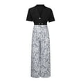 thumbnail image 7 of ZZwxWA Summer 2 Piece Sets for Women Fashion Casual Short Sleeve V Neck Tops Matching Print Wide Leg Pants Set Business Suit, 7 of 7