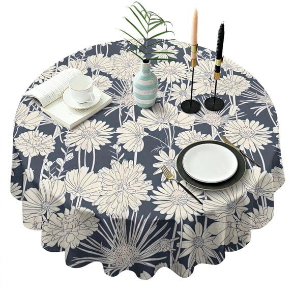 Pioneer Flower Floral Print Pattern Round Tablecloth 60"x60",Wrinkle Wipeable Table Cloth for Kitchen Dining Room Picnic Patio Party