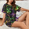 thumbnail image 4 of Balery Mardi Gras6 Conjunto de Pijama para Mujer con Estampado, Dos Piezas de Manga Corta y Shorts, Ropa de Dormir Suave con Cuello Redondo y Bolsillos-Large, 4 of 6