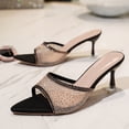 thumbnail image 5 of Gpaecead Women's French Rhinestone Mesh Stiletto Heel Mules Pointed Open Toe Sparkling Elegant Party Shoes, Black, 5 of 8