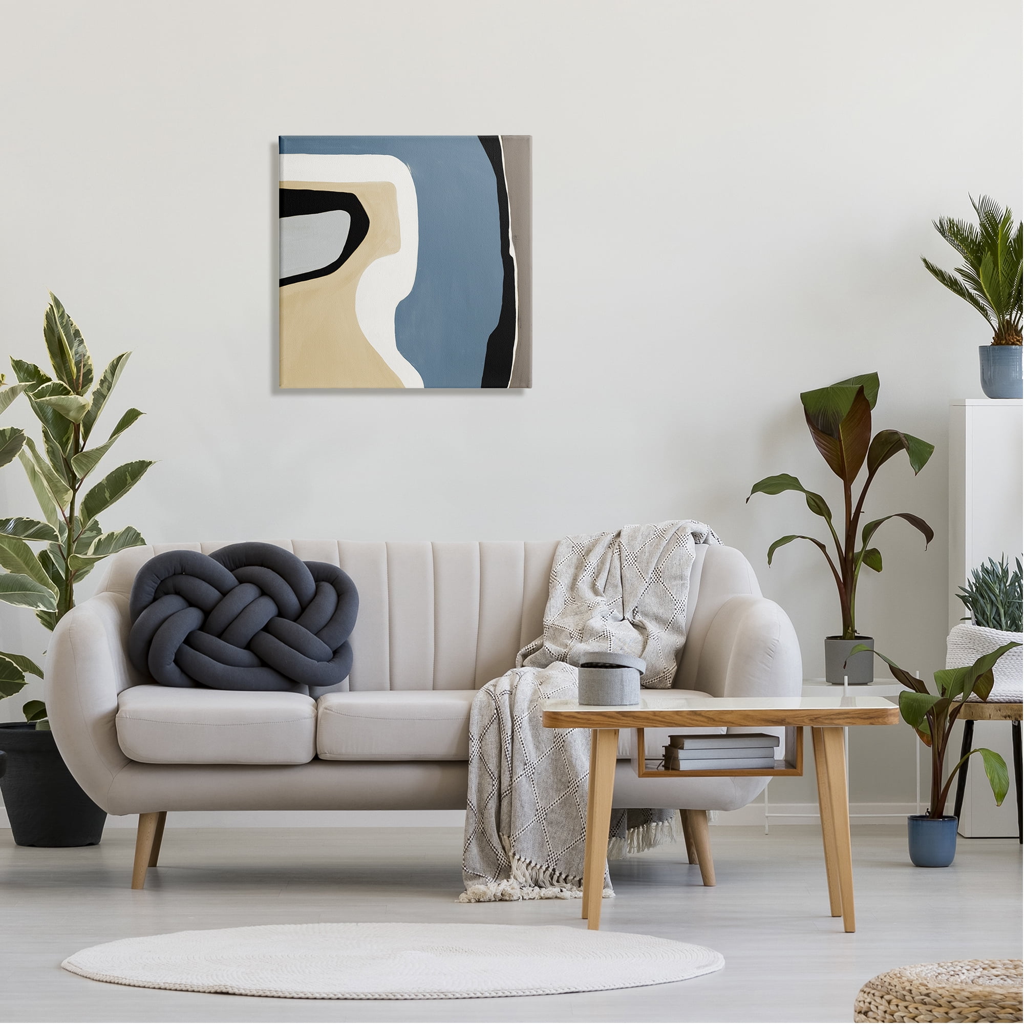 Stupell Industries Blue & Beige Abstraction Abstract Painting Gallery Wrapped Canvas Print Wall Art, 24 x 24