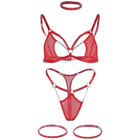 

Exotic Underwear Fishing Net Metal Heavy Craft Interwoven 4PCS Underwear Nightwear Lingeries Chemise Nightie Sleepwear