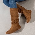 thumbnail image 5 of Women's Mid-Calf Boots Ladies Fashion Solid Color Suede Pleated Pile Boots British Style Flat Bottom Medium Boots for Everyday Wear and Stylish Comfort, 5 of 8