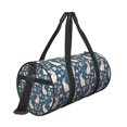 thumbnail image 3 of Xecao Cute Rabbit Floral print Round Travel Duffel Bag is a foldable gym bag with an inner pocket, perfect for travel sports, 3 of 8