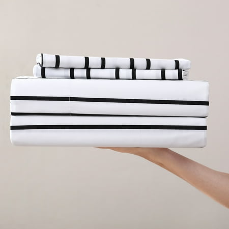 City Scene City Stripe White Cotton Percale Full Sheet Set