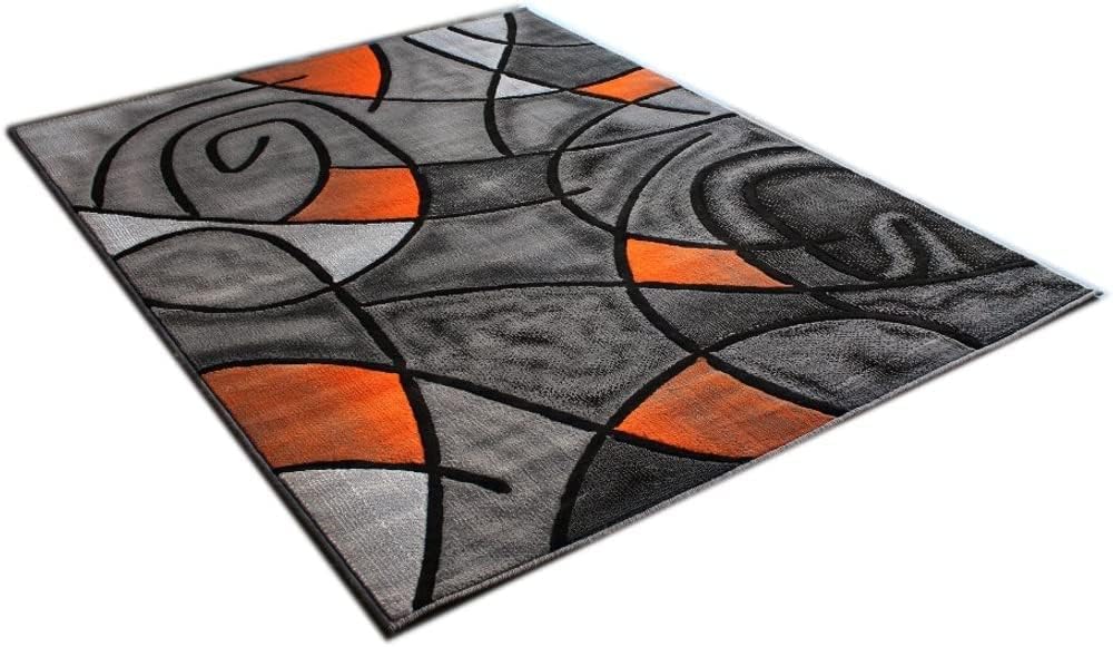 YHSF Modern Contemporary Area Rug for Living Room, Bedroom, and Office – Elegant Thick Carpet for Dining Room, Kitchen, & Hallways – Washable - Home Decor - Water Repellent - Orange (8x10 Feet)