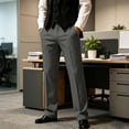 thumbnail image 4 of Business Casual Mens Pleated Front Dress Pants Button Elastic Waist Straight-Leg Golf Trousers Dad Gifts, 4 of 7