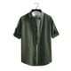 thumbnail image 1 of Blusa y camisa de manga corta con cuello alto para hombre, informal, de color liso, con botones y bolsillo, de poliéster., 1 of 3