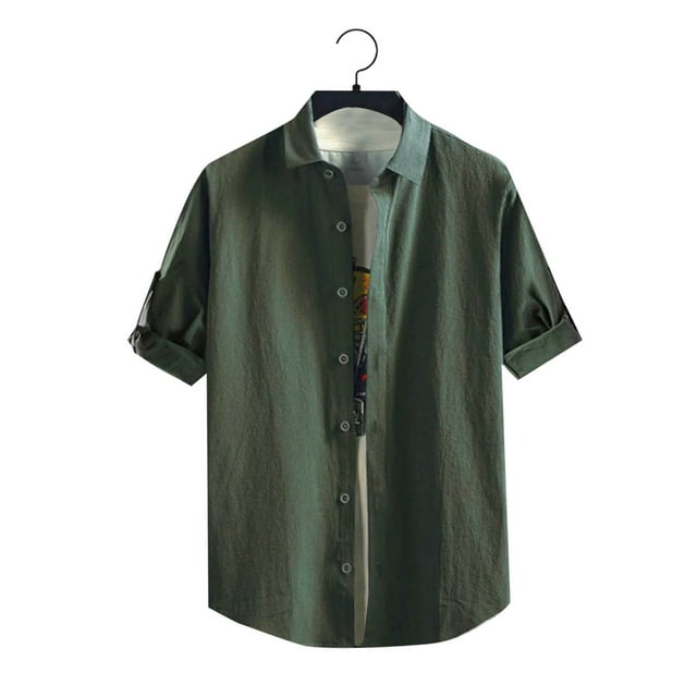 pstuiky camisetas de manga corta para hombre, Camisa informal de manga corta con cuello alto y botones para hombre, color liso camisetas de hombre xxl