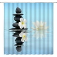 thumbnail image 2 of Spa Lotus Shower Curtain White Lotus Flower Black Tower Stones Water Lily Floral Japanese Style Relax Nature Blue Bathroom Decor Fabric Curtain with Hooks, 2 of 3