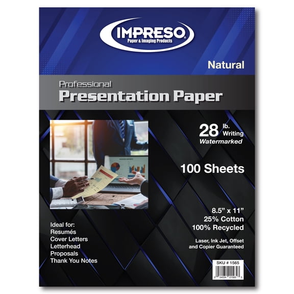 Impreso Resume/Presentation Paper, 8.5 x 11, 28 lb., 25% Cotton, 100% Recycled.… (1 Pack - 100 Sheets)