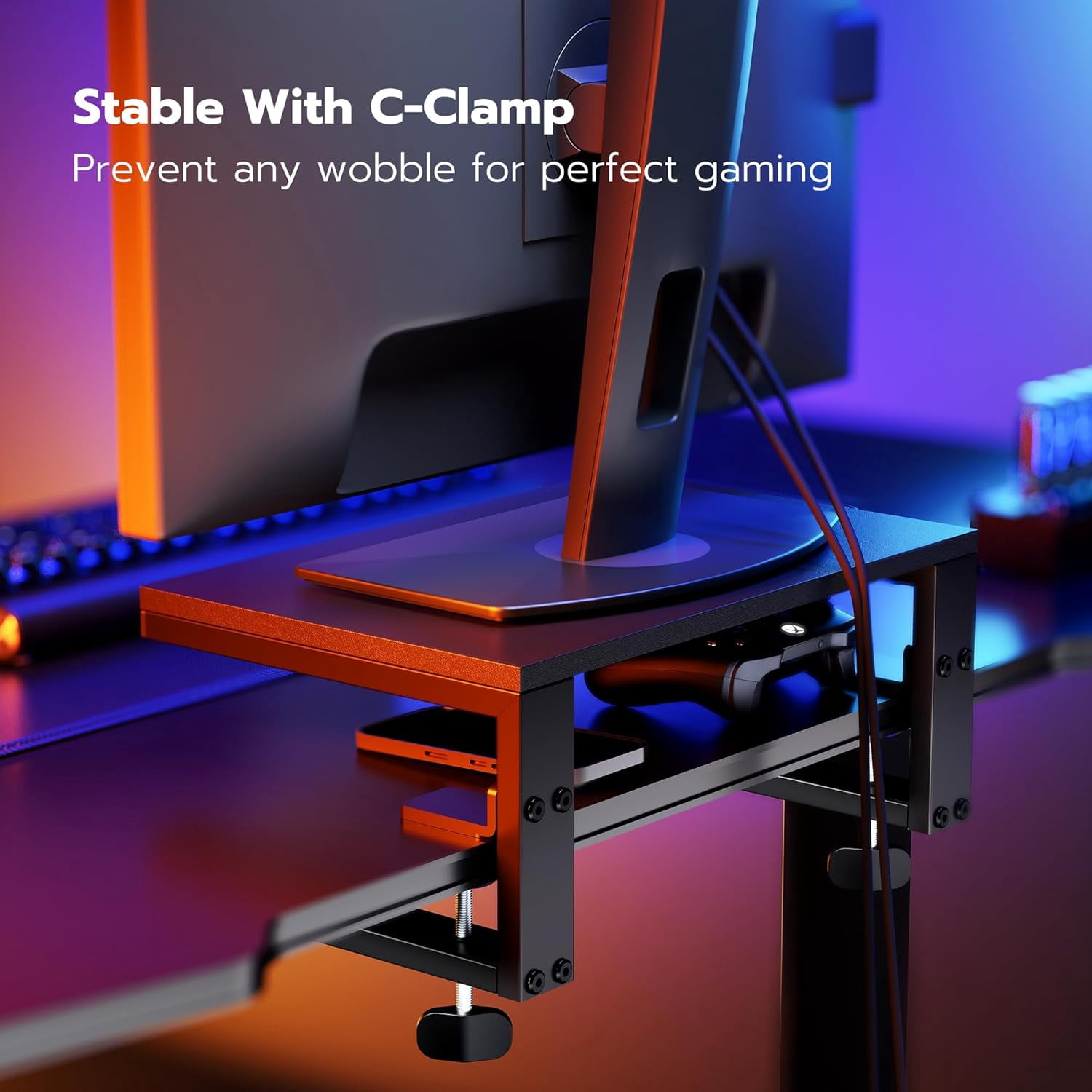 ARES WING Clamp-On Desk Extender & Monitor Shelf – 15" Space Booster, Freestanding or Clamp Mount, Holds 44 lbs, No Drill Desktop Organizer for Office/Gaming, Black