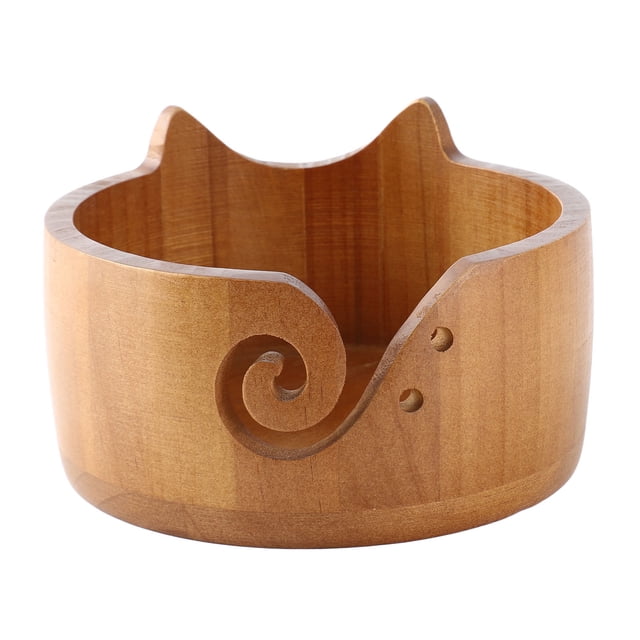 Cuenco Para Hilo, Dispensador De Madera Con Forma De Gato, Organizador De Ganchillo, Suministros De Almacenamiento Para Crocheters, Cuenco Grande Para Hilo De Madera De Acacia