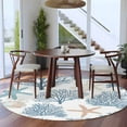 thumbnail image 4 of Light Blue Coral Coastal 8ft Round Rug, Summer Beach Starfish Shell Non-Skid Rubber Backing Large Area Rugs - Living Room Bedroom Home Office, Indoor Floor Mat Carpets Washable Rug, 4 of 9