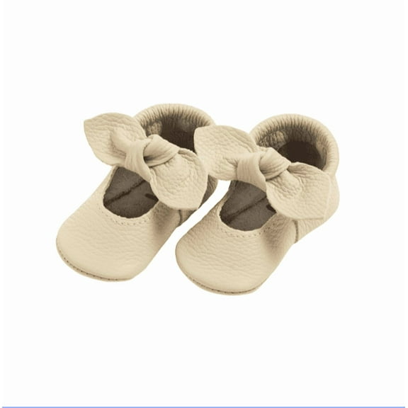Freshly Picked First Pair Cream Knotted Bow Moccasin Baby Shoe Size 2