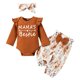 thumbnail image 1 of Gibobby Conjunto de camisas y pantalones largos Ropa infantil para bebés, niñas y niños, con letras, Tops, pantalones florales con diadema, conjuntos de trajes(Marrón,6-12 Meses), 1 of 5