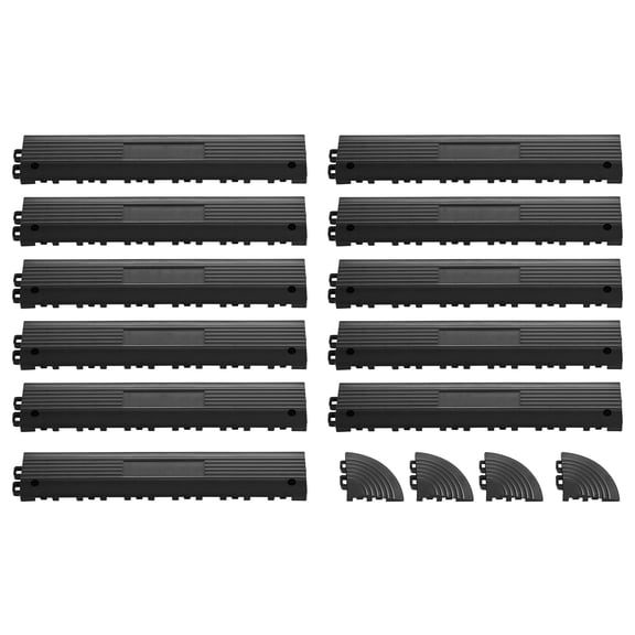 KFFKFF 11-Piece Transition Edge Kit, Durable Straight Garage Floor Edging, Made of PP Material, Simple Installation, Edge Protection for Wet Areas like Restaurants and Pools, Black