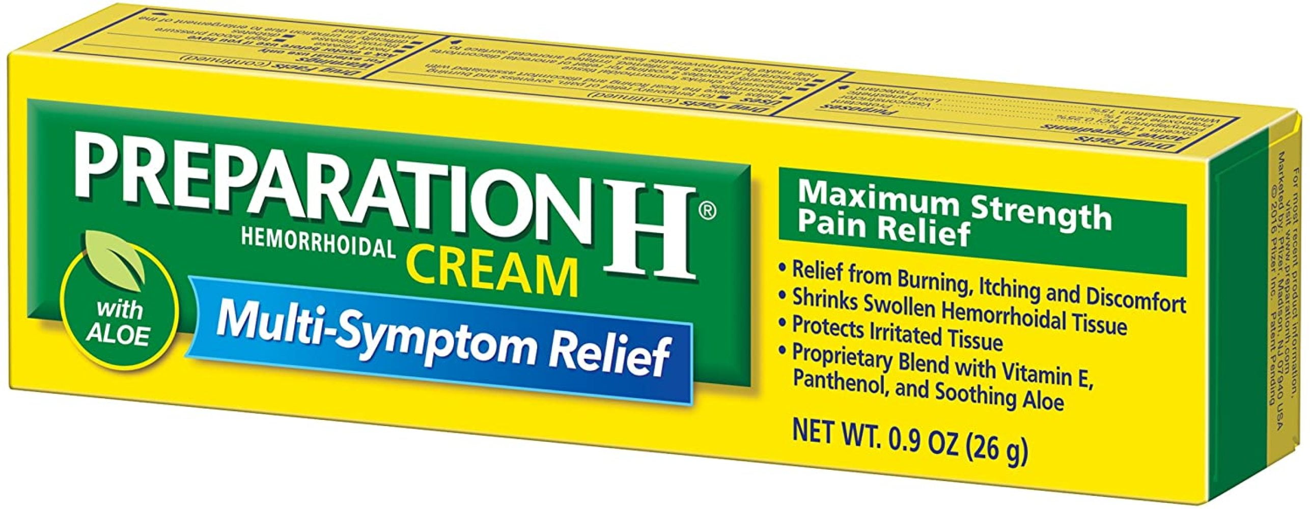 Preparation H Hemorrhoid Symptom Treatment Cream, Multi-Symptom Pain Relief with Aloe, Tube (0.9 Ounce, 1 Tube per Box), (Pack of 3)