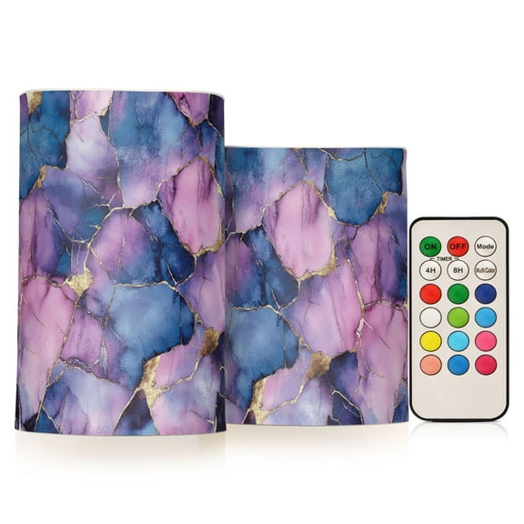 Yayeee Flameless Candles with Remote Flickering Battery Operated Multi Color Changing, Watercolor Pink Marble Pattern