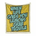 thumbnail image 1 of Tequila Soft Flannel Fleece Throw Blanket, Funny Words Retro Design When Life Gives You Lemons Grab Tequila, Cozy Plush for Indoor and Outdoor Use, 50" x 60", Mustard Seafoam, by Ambesonne, 1 of 6