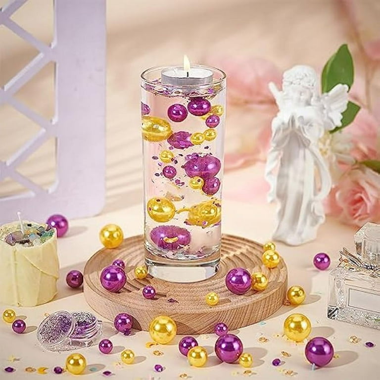 168PCS Eid Mubarak Vase Filler Decorations Yellow Purple Floating Pearl  Beads with Sequins Cabochons Vase Centerpiece for Vase Fillers Party Table
