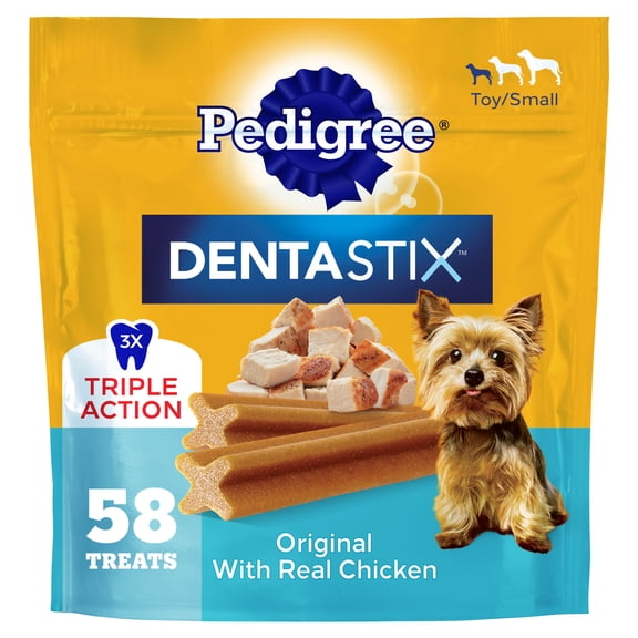 Pedigree Dentastix Dental Chews for Dogs, Small and Toy Breed, Original Real Chicken, 14 oz. Bag