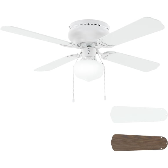 Ventilador de Techo Empotrado de 42" Ventilador de Techo Tradicional Blanco Mate con Cadena de Luz y Tracción - Diseño de Perfil Bajo - Uso en Interiores O Exteriores