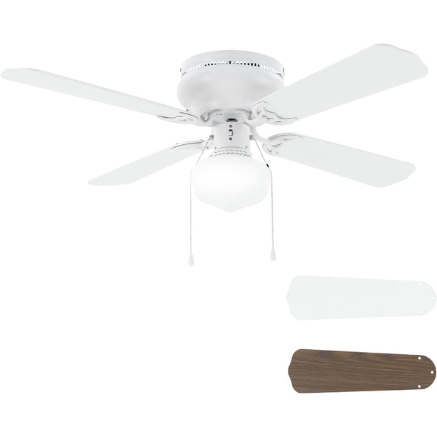 Ventilador de Techo Empotrado de 42" Ventilador de Techo Tradicional Blanco Mate con Cadena de Luz y Tracción - Diseño de Perfil Bajo - Uso en Interiores O Exteriores