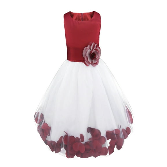 YEAHDOR Big & Little Girls Sleeveless Bowknot Petals Flower Girl Dress Bridesmaid Birthday Party Princess Dress Burgundy 12