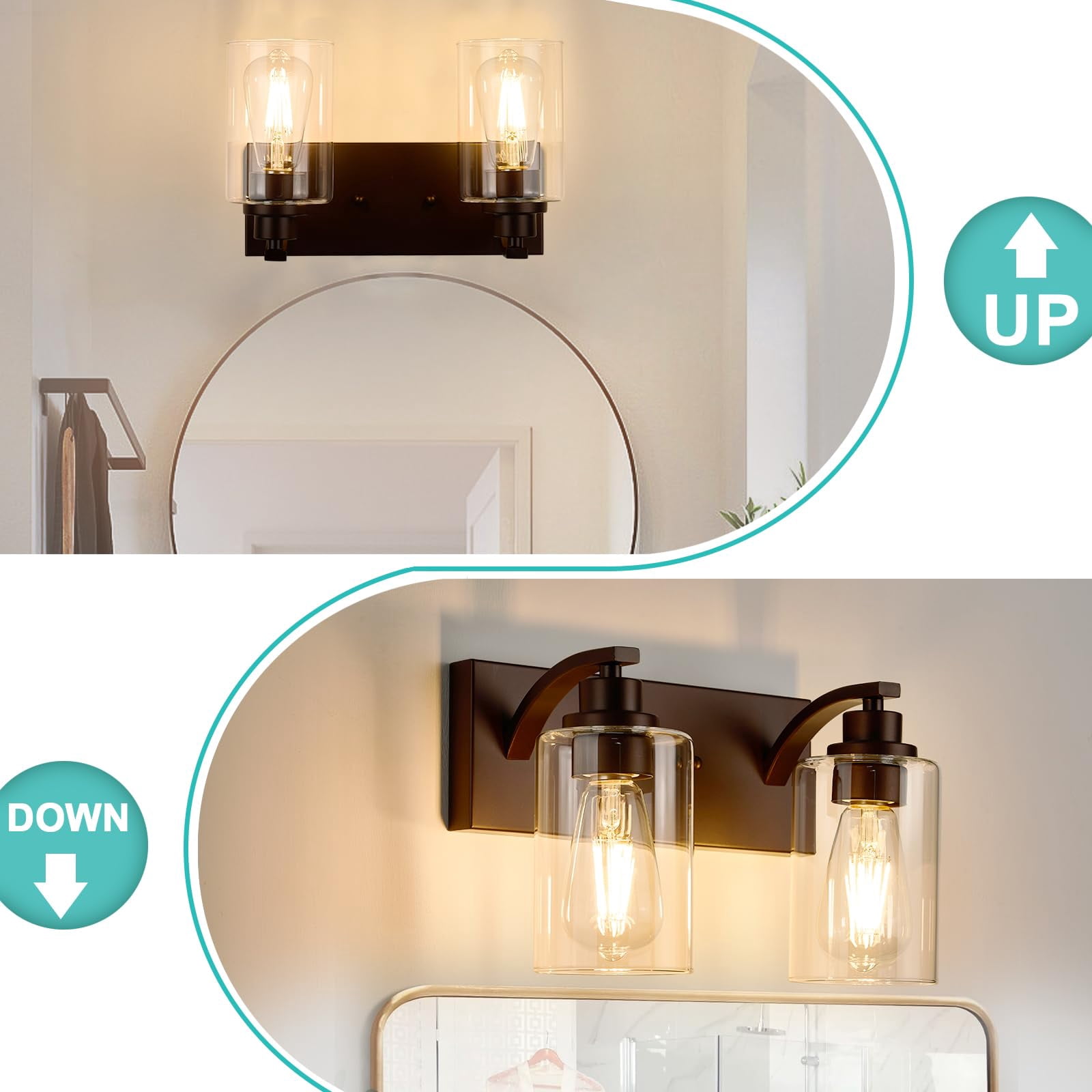 2-light Bathroom Light Fixtures Modern Orb Vanity Lights For Lighting Over Mirror With Clear Glass Shade Cabinet Bedroom Hallway