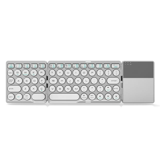 TFixol Portable Wireless BT Keyboard Foldable BT Keyboard with Touchpad Built-in Lithium Battery for Windows/Android/iOS Silver