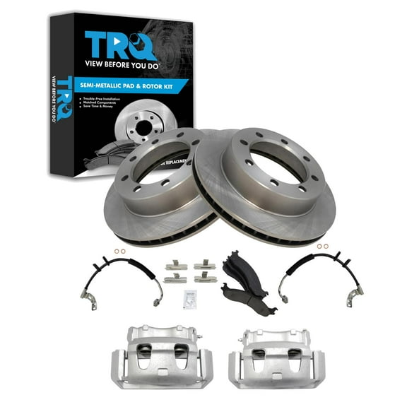 TRQ Front Brake Pad & Rotor Kit Brake Caliper Brake Hose Brake Pads Brake Rotor Semi-Metallic Fits Select 1997 Ford F-250