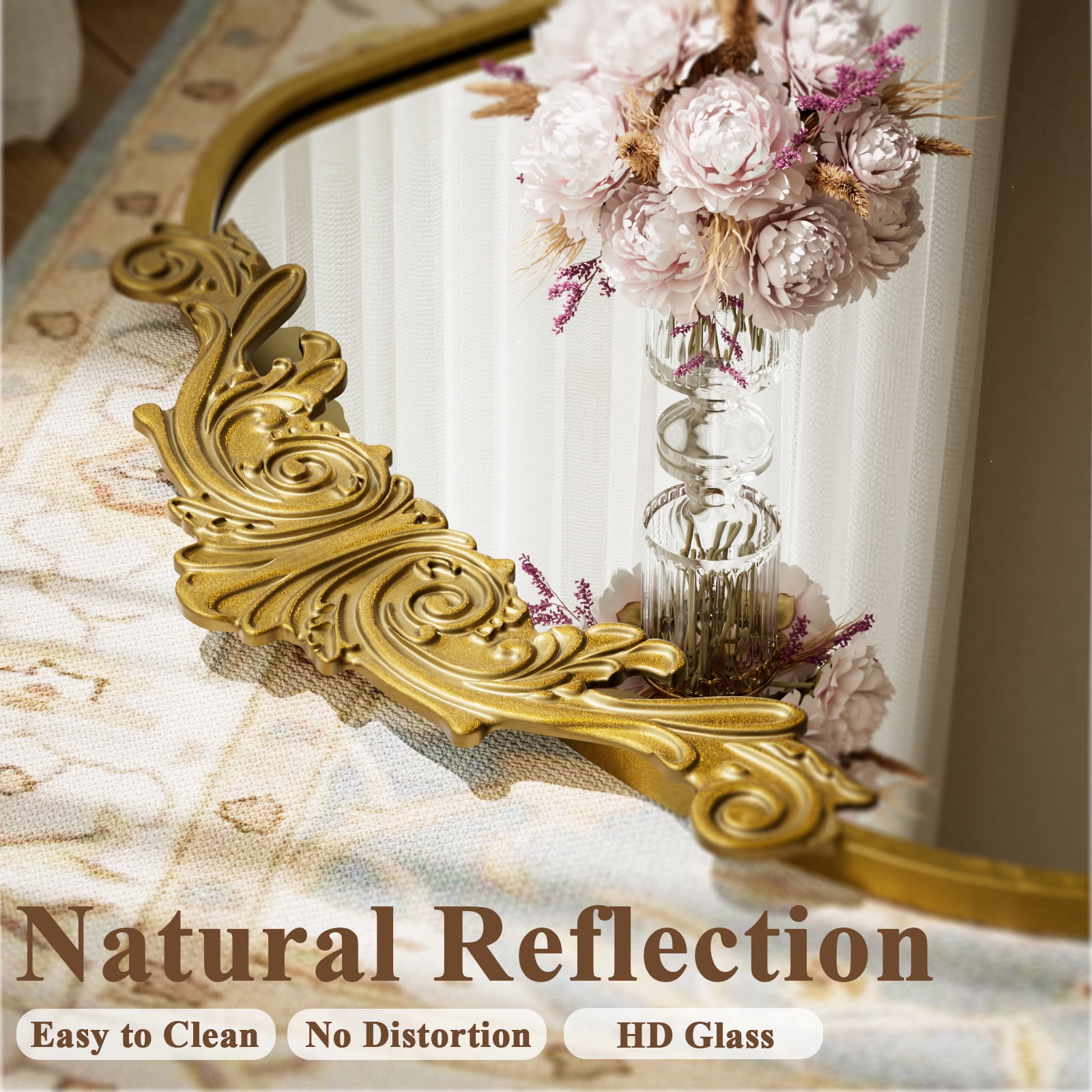 SHATTERVIEW 24"x36" Arched Wall Mirror Vintage Bathroom Mirror, Gold