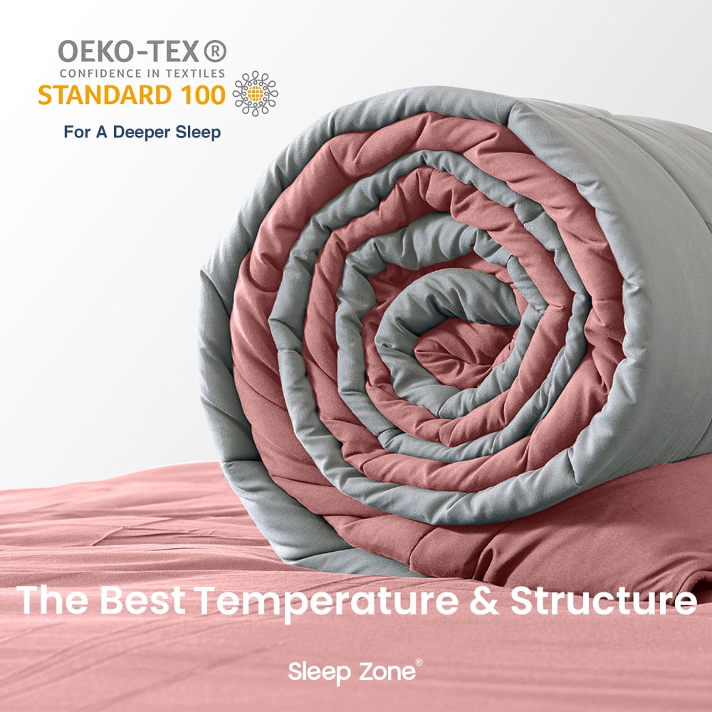 Sleep Zone King Size Comforter Duvet Insert, Down Alternative Reversible Comforter, Lightweight, Soft and Breathable Bedding All Season, A Side Pink + B Side Grey