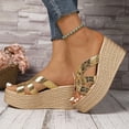 thumbnail image 4 of Rokment Women's Metallic Platform Wedge Dress Slip on Sandals Trendy Casual Leather Open Toe Chunky High Heeled Dressy Summer Shoes for Ladies Gold Size 6.5, 4 of 8