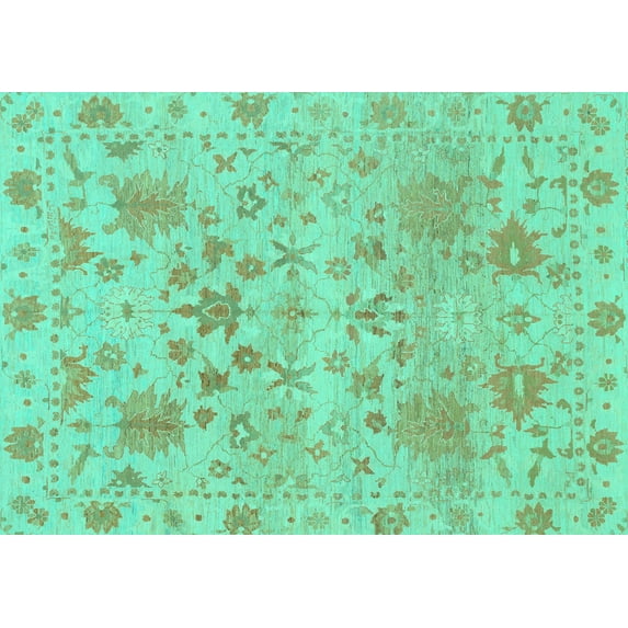 Ahgly Company Machine Washable Indoor Rectangle Oriental Turquoise Blue Traditional Area Rugs, 2' x 3'