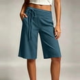 thumbnail image 3 of Taqqpue Womens Bermuda Shorts Plus Size Linen Elastic Waist Drawstring Shorts Summer Loose Fit Pants Beach Casual Trousers Knee Length Shorts for Women with Pockets, 3 of 10