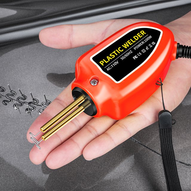 Soldador de plastico Kit de reparación de parachoques de coche, máquina de soldadura de plástico, grapadora caliente de 100W (EE. UU.), Rojo